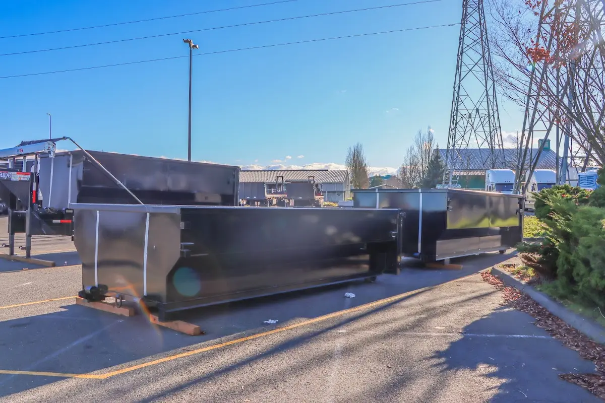 Roll-off dumpster ready for waste disposal at job site for Construction Dumpster Rental in Franconia